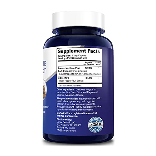 Nusapure French Maritime Pine Bark Extract 400Mg Per Veggie Caps 200-Day Supply With Bioperine (Non-Gmo & Gluten Free) #TOP1