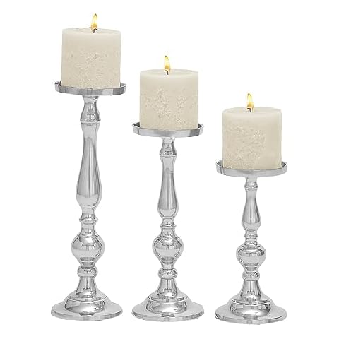 Deco 79 Silver Aluminum Candle Holder Set Cover