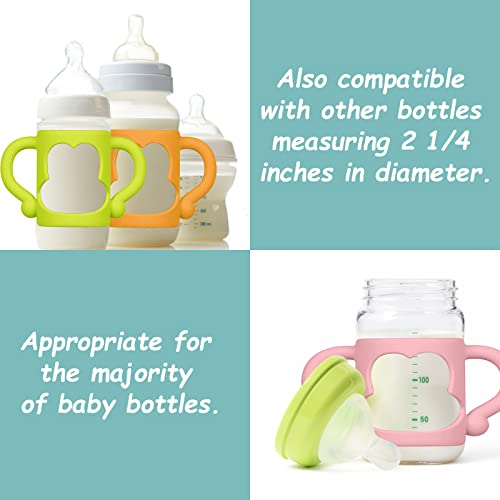 Beautychen 5 Pack Baby Bottle Handles Compatible With Dr Brown Baby Bottles Soft Silicone Narrow Baby Bottles Handles Non-Slip Easy Grip Handles Dishwasher Safe (White, Pink, Yellow, Green,Light Blue) #TOP2