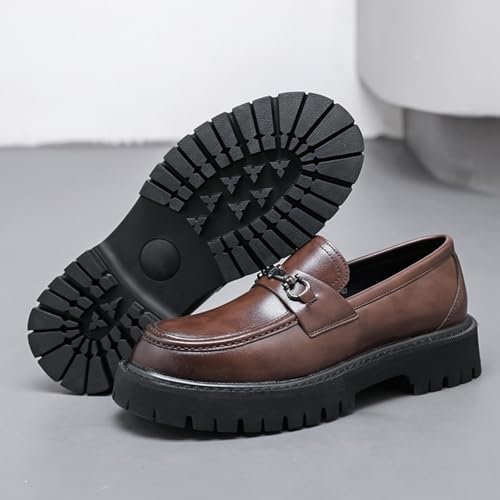 Image of Mens Patent Leather Slip-On Platform Dress Horsebit Loafer Low Heels Round Toe Non-Slip Penny Shoes for Formal Business Wedding