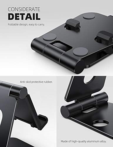 Amazon Brand - Eono Foldable Tablet Stand, Adjustable Phone Holder - Extendable Portable Desktop Cradle Dock, Compatible with iPad Pro 9.7/10.2/10.5, iPad Air/mini 2 3 4, Nexus, more Tablets - Black