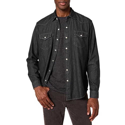 Image of Amazon Essentials Men's Slim-Fit Long-Sleeve Denim Western Style Cotton Shirt with Snap Buttons, Lightweight