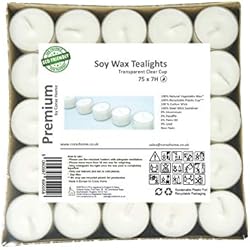 Velas de Cera de Soja Premium Candelas en Taza Tansparente con Luces Nocturnas No Tóxicas Sin Perfume de Cera Blanca (75 Candelas - 7 Horas)