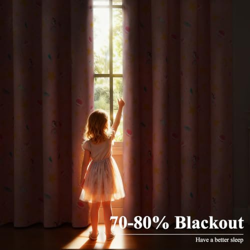 Image of Star & Moon Pattern Pink Blackout Curtains for Girls Bedroom 63 Inch Long | Estelar Textiler Cute Unicorn Theme Thermal Insulated Room Darkening Grommet Drapes for Kids Bedroom /Nursery,38Wx63L,2 Panels
