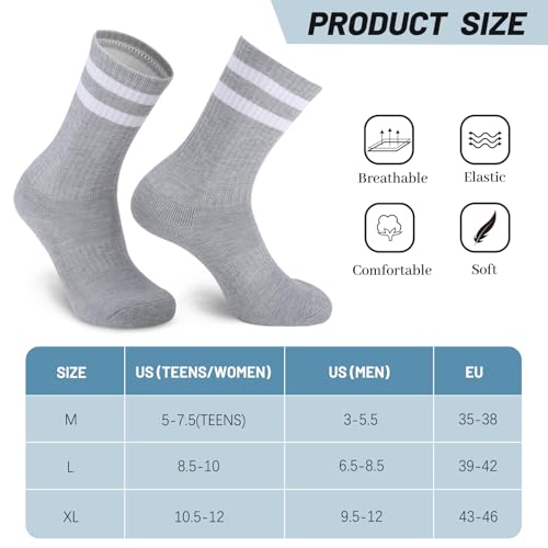 Image of Ultrafun 5 Pairs Striped Crew Socks Cotton Cushioned Athletic Sports Running Socks for Men Women Teens