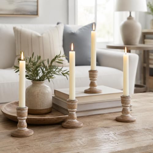 Inweder Wooden Taper Candle Holders: Rustic Farmhouse Decor, Set of 4