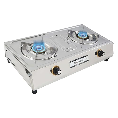 Image of Everflame Super VS2 Series 2 Burner Stainless Steel Gas Stove | Brass Burners | Manual Ignition | Durable & Easy to Clean | 2 Years Manufacturer Warranty + Doorstep Service