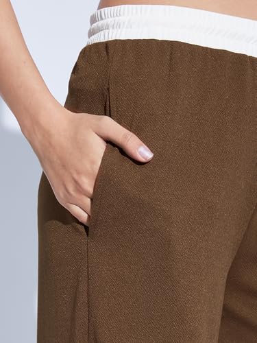 Image of Selvia Women's High Rise Solid Lycra Full Elastic Regular Fit Straight Trouser