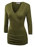 Lock and Love LL Womens 3/4 Sleeve Wrap Front Drape Top XXL Olive