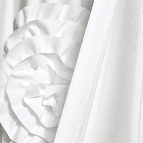 Lush Decor Serena Window Curtain Panel, Single Panel, 54" W x 95" L, White, Ruched Ruffled Flower Design - Image 3