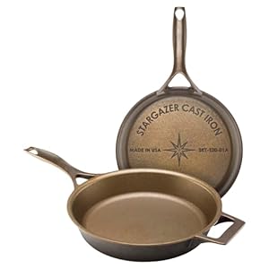 Stargazer Cast Iron Skillet – Made in USA, Seasoned and Smooth Non Stick Finish, Even Heat Distribution, Lightweight and Easy to Clean for Grill and Frying (12 Inch)