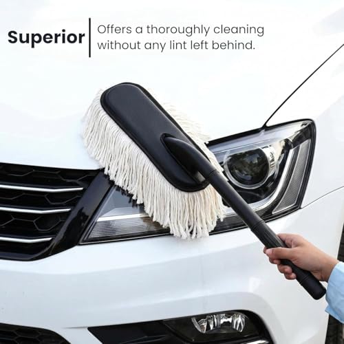 Image of Kmils Premium Soft Fiber Car Duster Brush Set with Dashboard & Air Vent Cleaning Brush | Scratch-Free Car Interior & Exterior Dust Cleaner for Car (Pack of 2) (White Car Duster + Brush)