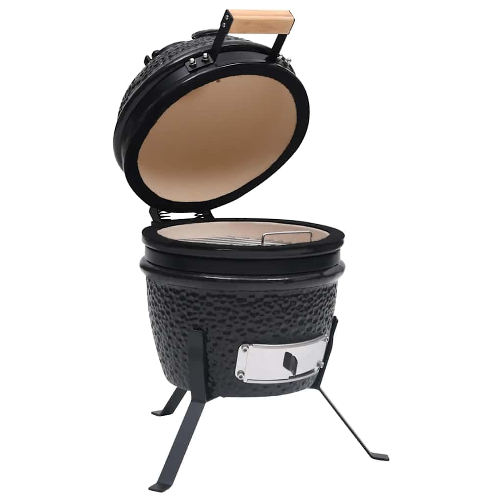 Kamado Grill 2 in 1 Smoker Ceramica, 56 cm, nero con grande griglia e robusto coperchio pieghevole per grigliare, cuocere e affumicare cibi come hamburger, pesce