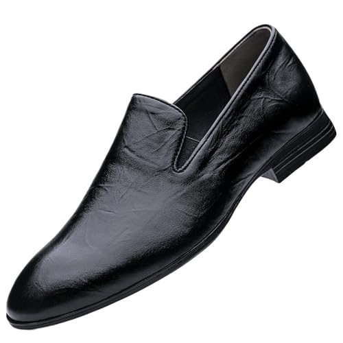 Mens British Style Leather Loafers Pointed Toe Height Increasing Slip On Casual Office Formal Comfortable Bean Shoes