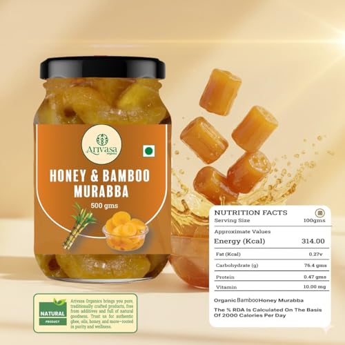 Image of Arivasa Organics Bamboo Murabba with Honey (500g) Natural Bans Murabba Preserve, Handmade Bamboo Shoot Sweet Snack for Height, Gut, Immunity & Overall Wellness (No Artificial Preservatives or Flavors)
