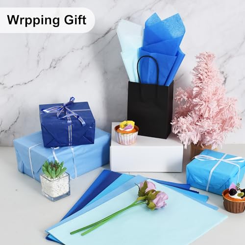 Image of BEISHIDA 100 Sheets Blue Series Tissue Paper Bulk, Wrapping Tissue Paper for Gift Bags, 14 x 20 Inch Gift Wrap for Birthday Wedding Graduation DIY Crafts Holiday Flowers(Blue Series)