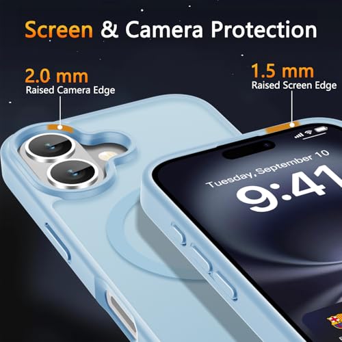 Image of LATVIN for iPhone 16 Plus Case, Magnetic Phone Cover, Compatible with MagSafe, Military Grade Protection, Translucent Matte Frosted Back, Light Blue