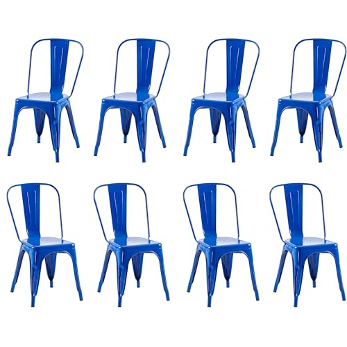 Image of Metal Dining Chairs with Backrest, Stackable, Blue, 8 Pack | Easy Assembly, Non-Slip Feet, 330 lb Capacity, Kitchen, Restaurant, Cafe, Pub, Covered Patio