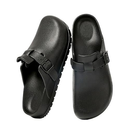 EitCaton Easy-Clean Nurse Work Clogs for Men Women | Non-Slip Moderate Arch Support Orthopedic Shoes | Lightweight Waterproof EVA Sandals for Garden(Black, 10 Women/8 Men, CHN41)