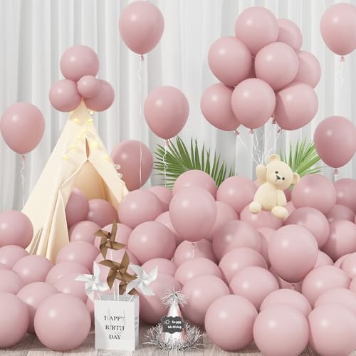 Image of Jobkoo Boho Blush Pink Balloons - 12 Inch, 100 Pack Retro Vintage Latex Helium Balloons for Girl Baby Shower Anniversary Wedding Birthday Party Decor
