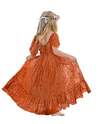 Flower Girl Dress Lace Boho Toddler Dresses Backless Ruffle Maxi Girl Dress for Wedding Holiday Beach Party