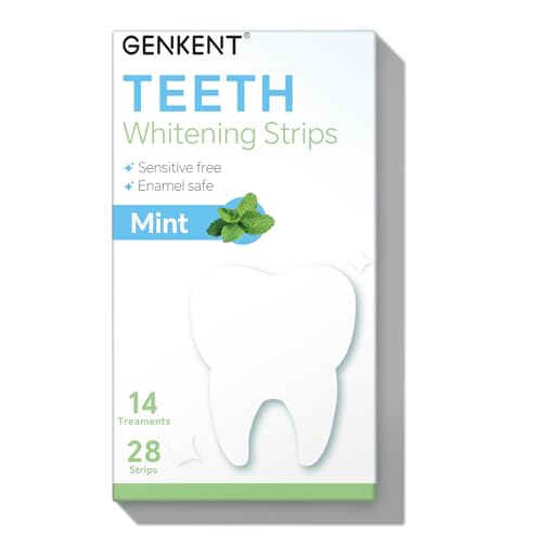 GENKENT Teeth Whitening Strips (14 Treatments) Mint Flavor, Gel Strip Technology, Non-Slip, Enamel-Safe Strips for Sensitive Teeth