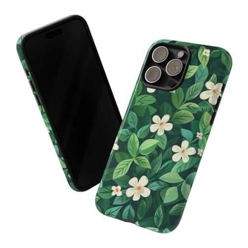 Coque iPhone 15 Pro Max motif feuilles vertes rigide brillante