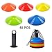 ANSLYQA Soccer Cones (Set of 50), Agility Training Disc Cone with Carry Bag and Holder for Football Basketball Sports Field Cone Markers, (5 Colors)