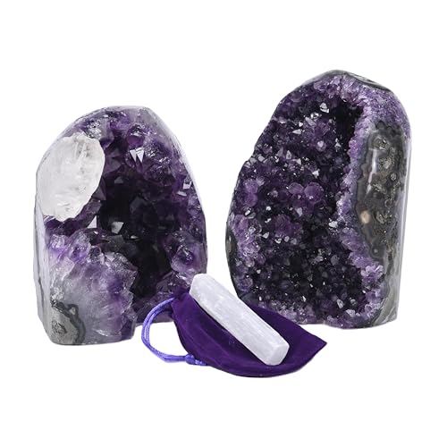 Image of Premium Amethyst Geode Stone Cluster [5 to 6 lb.] - Each Piece is Unique & Natural - Real Raw Healing Crystal Rock from Uruguay - Deep Purple Decoration - FREE Selenite Wand
