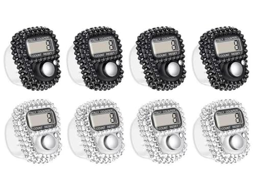 Hitopin 8PCS Electronic Finger Counter, Electronic Handheld Tally Counter, Digital Electronic Tasbeeh Counters, Manual Digital Clicker, for Row People, Score, Inventory, Store (Black, White)