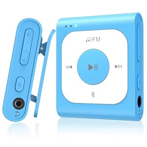 AGPTEK 64GB Clip MP3 Player with Bluetooth, A53PL Portable Music Player with FM Radio, Shuffle, No Phone Needed, for Sports(Blue)