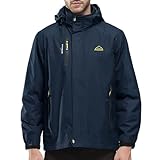 [YSENTO] メンズ 登山 ウェア 防風ジャケット スタンドカラー ジャケット 撥水加工 通気 アウター ウォーキング ハイキング トレッキングウェア 脱着式 フード付き アウトドア バイク キャンプ 釣り カジュアル 旅行 通勤 春秋冬 02ネイビー XL