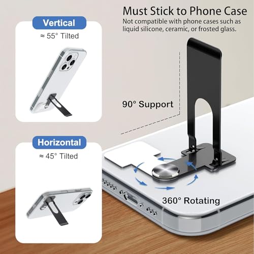 Image of Self-Adhesive Phone Stand, 360 Degree Swivel Kickstand Ultra Slim Metal Back Support, Foldable Compact Desk Holder Mount Compatible with Most Mobile Phones