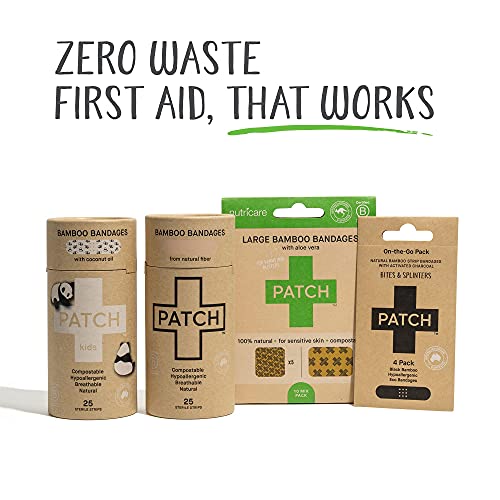 Patch Kids Eco-Friendly Bamboo Bandages For Abrasions & Grazes Hypoallergenic Wound Care For Sensitive Skin, Compostable, Biodegradable, Latex Free, Plastic Free, Zero Waste, Coconut Oil, 25Ct #TOP7
