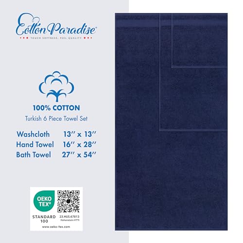 Cotton Paradise 6 Piece Towel Set 100% Cotton Soft Absorbent Turkish Towels for Bathroom 2 Bath Towels 2 Hand Towels 2 Washcloths, Navy Blue Towel Set - Image 6