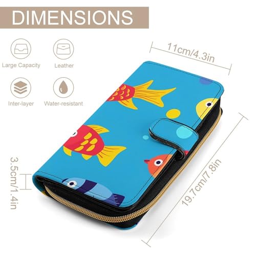 Cute Colorful Fish Stylish Leather Wallet Womens Mens Slim Purse Secure Card Holder Durable Bifold Clutch Handbag2