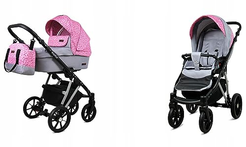 BabyLux® Kinderwagen Set 2 in 1 - Marlux Magnetic - incl. Babywanne, Buggy Sportsitz - Kinderwagenset - Kombikinderwagen mit Wickeltasche, Regenschutz, Moskitonetz, Cupholder usw.