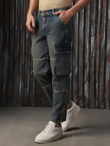 Image of High Star Men Cotton Washed Straight Fit Mid-Rise Regular Jeans