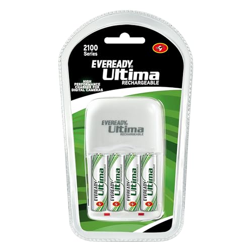 Image of Eveready Ultima Rechargeable High-Capacity AA Battery with Charger, 2000 mAh, 1.2V NiMH, Rechargeable Up To 1000 Times*, Ideal for BP Machines, Gaming Controllers, Digital Cameras, Toys etc, Pack of 4