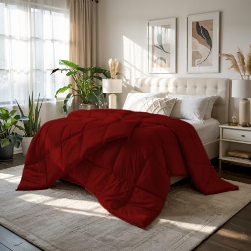 Image of Earthlycozy 300GSM Premium Comforter - Hypoallergenic, Breathable, Reversible, Lightweight, All-Season, AC Friendly and Machine Washable (Burgundy, Single)