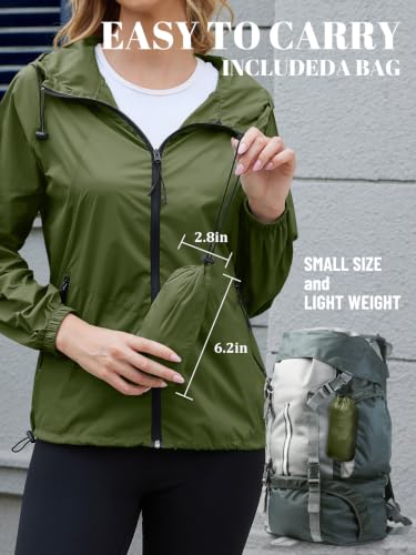 PITINAN Womens Rain Coat Ultra Light Zippered For Hiking/Golf Army Green M - image 5