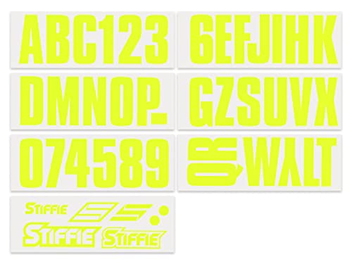 Image of STIFFIE Uniline Day Glow Yellow 3 inch Boat & PWC Registration Decals • Numbers Letters Stickers