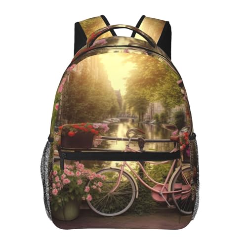 HEBSDFG Sac à dos léger pour ordinateur portable avec imprimé fruits frais - Sac à dos de voyage pour étudiants, garçons et filles, Fleurs et vélos, taille unique