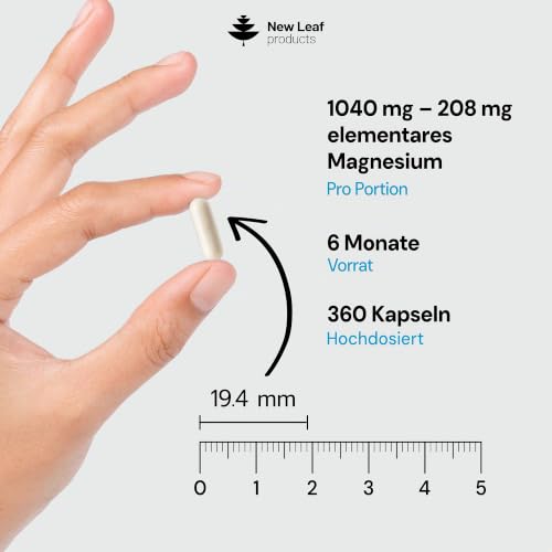 Magnesium Bisglycinat 1040mg - 360 Kapseln (6 Monatsvorrat) - Hochdosiert Magnesium Glycinat Vegan Kapseln - Hergestellt in Großbritannien… – Ansicht 3