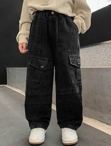 Happy Cherry Boys Baggy Denim Pants Pull On Elastic Waist Wide Leg Jeans Loose Vintage Cargo Jeans with Pockets3