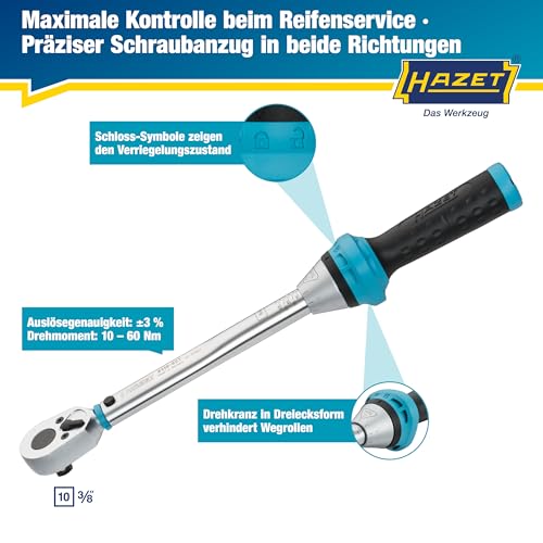 Hazet Drehmomentschlüssel 5110-3CT I Abtrieb: Vierkant 10 mm (3/8 Zoll), Toleranz: 3%, 30 Zähne...