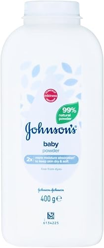 Johnson's Baby Powder, with Cornstarch, Leaves Babies' Skin Comfortable and Dry, Helps Protect Skin From Rubbing and Chaffing, 400 g