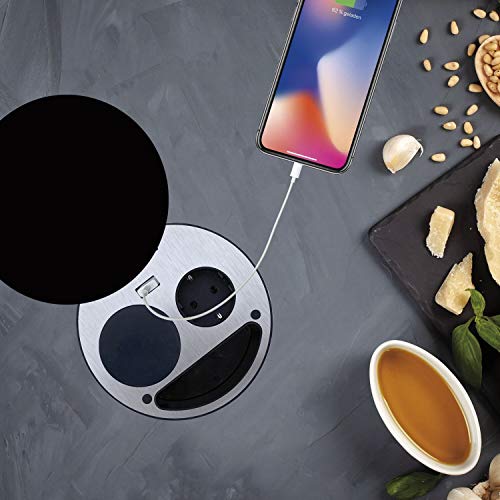Bloc multiprise Smile Schuko chargeur sans fil induction multiprise USB noire de table - 6
