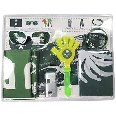 World Cup Soccer Fan Cheer Kit,6PCS Soccer Cheer Set with Flag, Scarf, Sunglasses, Bracelet, Noisemaker, Face Paint for Fans for Men and Women (Saudi Arabia)