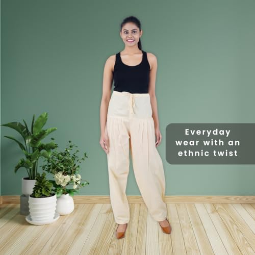 Image of Happy Bunny Salwar Pant - Modern Style Pure Cotton for Women - Ethnic Semi Patiala Trouser - Office,Home - All Day Comfort Wear with Drawstring